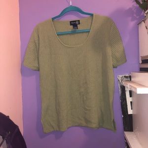 light green scoop neck shirt